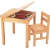 Child's wooden desk and chair image.