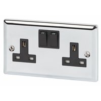 Image for Volex 13A 2G DP Black Insert Polished Chrome Angled Edge.