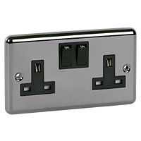 Image for Volex 13A 2G DP Black Insert Black Nickel Effect Round Edge.