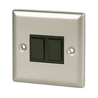 Image for Volex 10A 2G 2W Sw Blk Ins Satin Chrme Angled Edge.