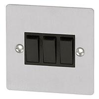 Image for Volex 10A 3G 2W Sw Blk Ins Brushed Stainless Flat Plate.
