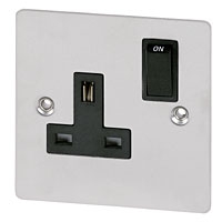 Image for Volex 13A 1G DP Sw Skt Blk Ins Satin Sless Flt Plt.