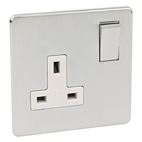 Image for Crabtree 1G DP Sw Skt Wht Ins Brushed Chrome.