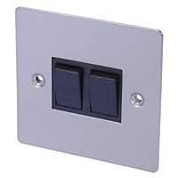 Image for Volex 10A 2G 2W Sw Blk Ins Satin Chrome Flt Plt.