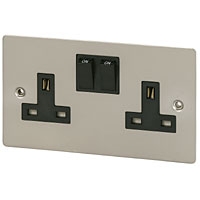 Image for Volex 13A 2G DP Sw Skt Blk Ins Satin Chrome Flat Plate.