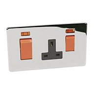 Image for Crabtree 45A DP Sw /13A Skt+Neon Blk Ins Flat.