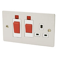 Image for Volex 45A DP Sw / 13A Skt + Neon Brushed Stainless Flat Plate.