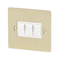 Image for Volex 10A 3G 2W Sw Wht Ins Brushed Brass Flt Plt.