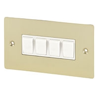Image for Volex 10A 4G 2W Sw Wht Ins Brushed Brass Flt Plt.