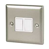 Image for Volex 10A 2G 2W Sw Wht Ins Satin Chrme Angled Edge.