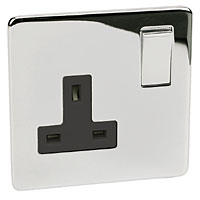 Image for Crabtree 1G DP Sw Skt Blk Ins Pol Chrome Flt Plate.