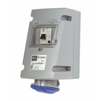 Image for 200-250V MK Commando Interlocked Angled Socket 2P+E RCD (IP44).