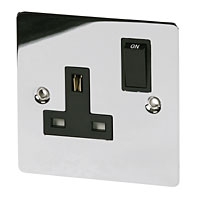 Image for Volex 13A 1G Sw Skt Blk Ins Polish Chrome Flt Plt.