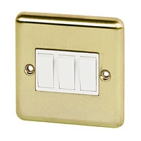 Image for Volex 10A 3G 2W Sw Wht Ins Brushed Brss Round Edge.