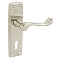 Image for Urfic Lock Door Handle Victorian Satin Nickel.