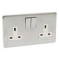 Image for Crabtree 2G DP Sw Skt White Insert Brushed Chrome.