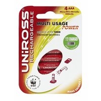 Image for Uniross AAA 1.2V 800mAh Pre-Charged Ni-MH Rechargeable Battery Pack of 4.