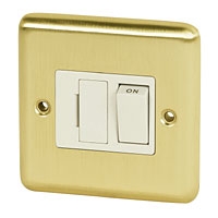 Image for Volex 13A Sw FCU Wht Ins Brushed Brass Round Edge.