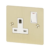 Image for Volex 13A 1G DP Sw Skt Wht Ins Brushed Br Flt Plt.