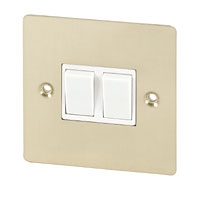 Image for Volex 10A 2G 2W Sw Wht Ins Brushed Brass Flt Plt.