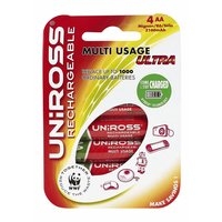 Image for Uniross AA 1.2V 2100mAh Pre-Charged Ni-MH Rechargeable Battery Pack of 4.