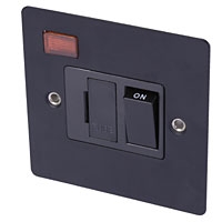 Image for Volex 13A Sw FCU + Neon Blk Ins Matt Black Flat Plate.