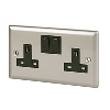 Volex 13A 2G DP Black Insert Satin Chrome Angled Edge image.