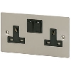 Volex 13A 2G DP Sw Skt Blk Ins Satin Chrome Flat Plate image.