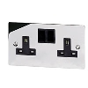 Volex 13A 2G Switched Socket Flat Plate Black Insert Polished Chrome image.