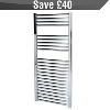 Kudox Flat Chrome Towel Radiator 500 x 1100mm 345W 1177Btu image.