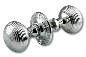 Image for reeded rim knob architectural 60mm polished chrome.